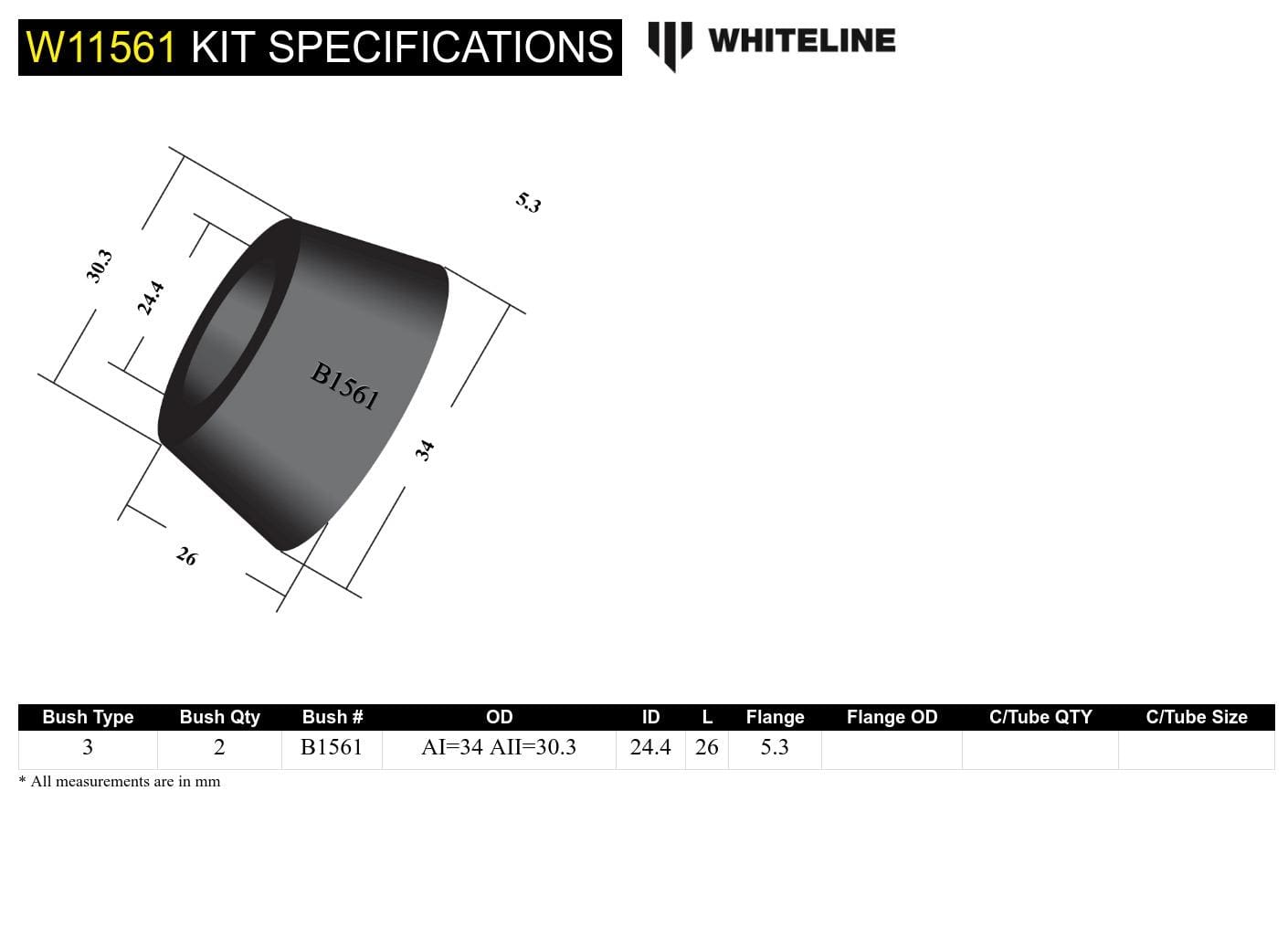 Whiteline 7 x 14 x 20 cm Front Steering Idler Arm - Bushing Kit to Suit Ford Econovan and Mazda E Series SR