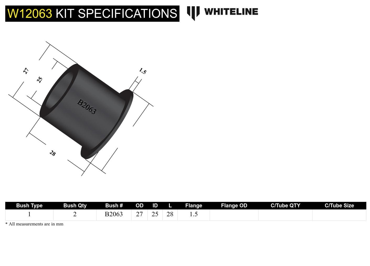 Whiteline 7 x 14 x 20 cm Front Steering Idler Arm - Bushing Kit to Suit Nissan Nomad C22 SR