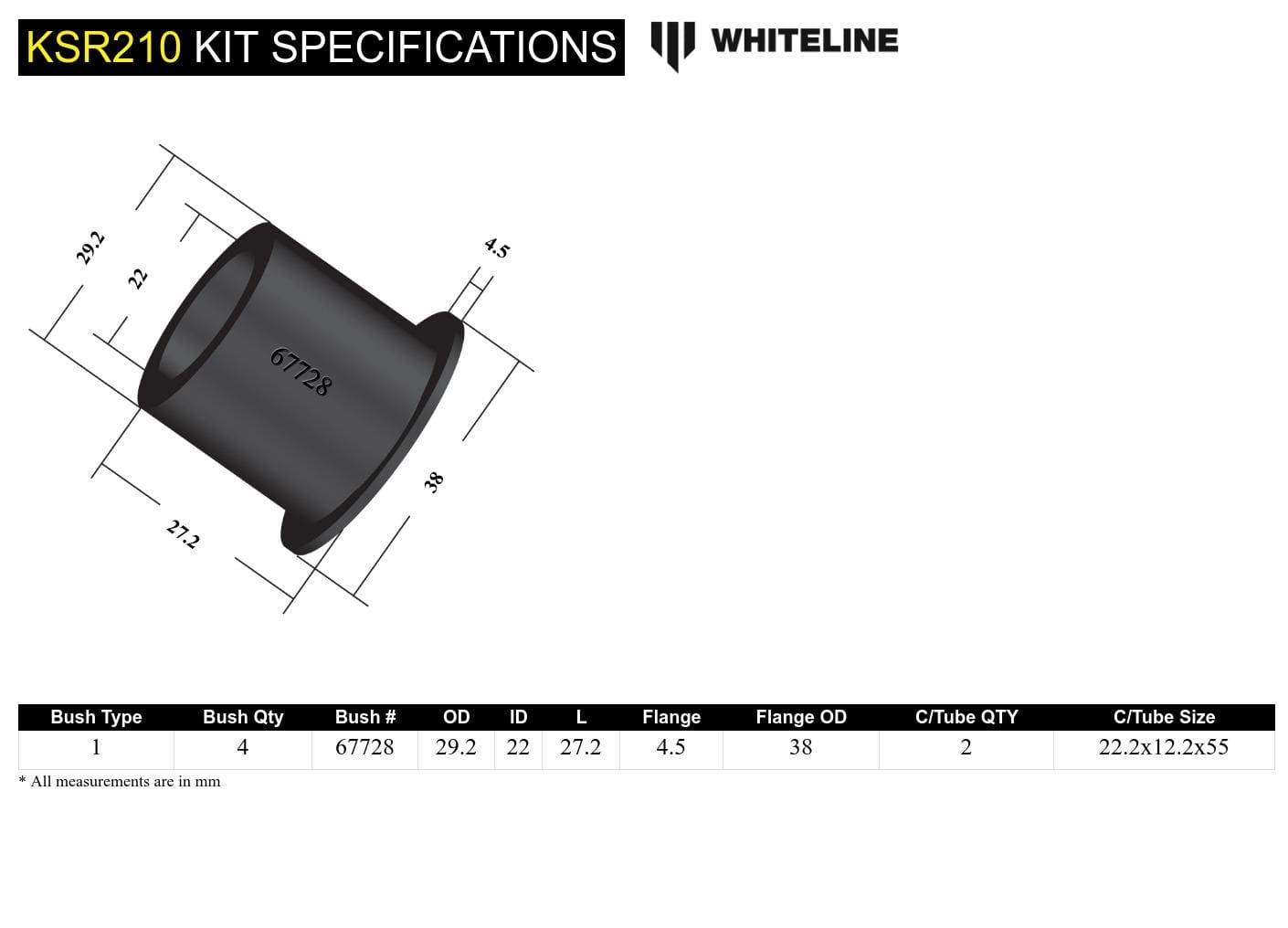 Whiteline 7 x 14 x 20 cm Front Steering Rack and Pinion - Mount Bushing Kit to Suit Subaru BRZ and Toyota 86 SR