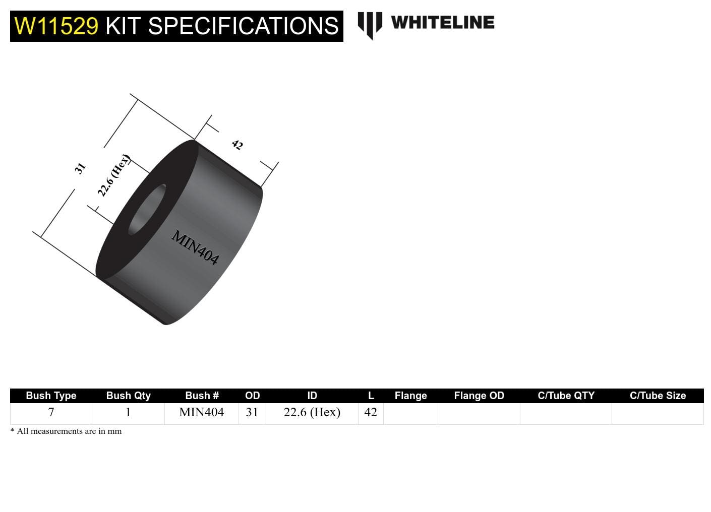 Whiteline 7 x 14 x 20 cm Front Steering Rack and Pinion - Shaft Guide Bushing Kit to Suit Austin/Leyland Mini and Moke SR