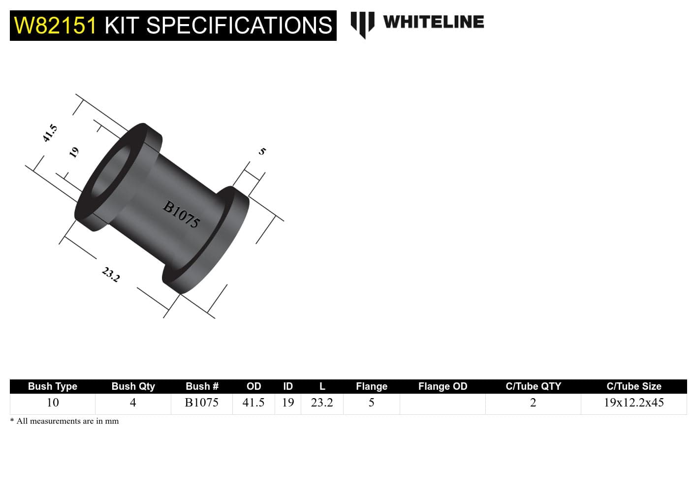 Whiteline 7 x 14 x 20 cm Front Strut Rod - To Chassis Bushing Kit to Suit Honda City, Civic and CR-X SR