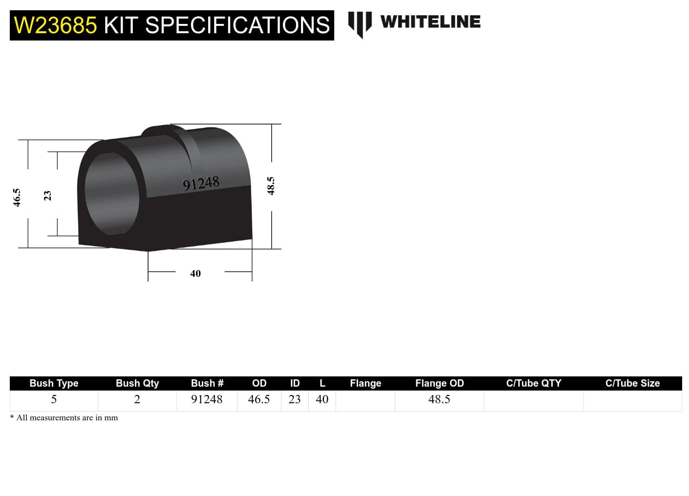 Whiteline 7 x 14 x 20 cm Front Sway Bar Mount - Bushing Kit 23mm to Suit Mazda CX-5, Mazda3 and Mazda6 SR
