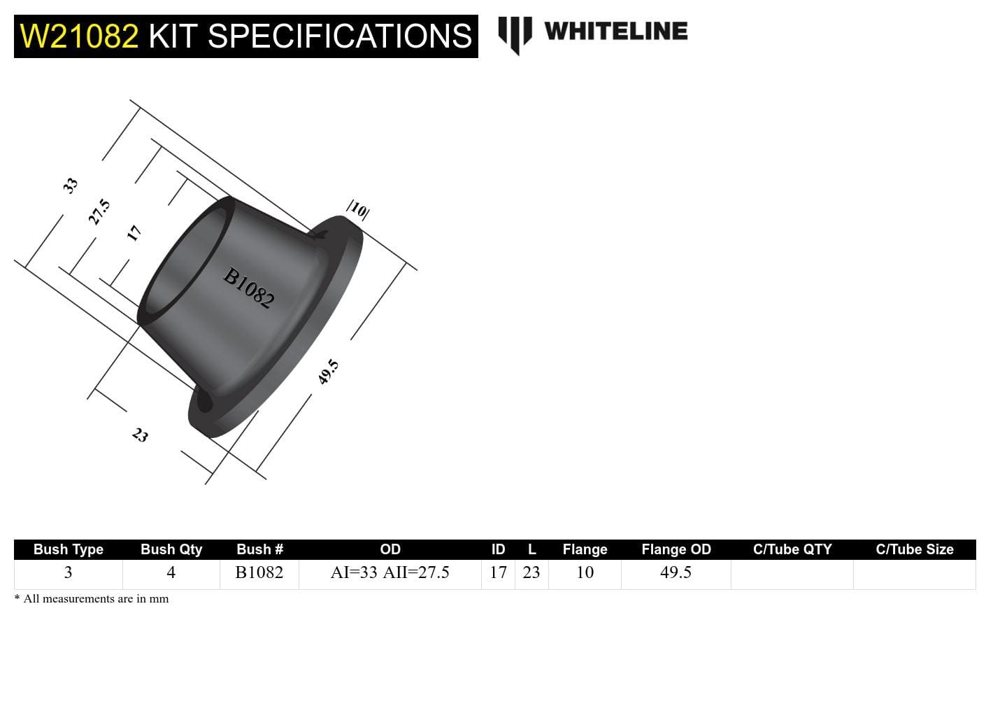 Whiteline 7 x 14 x 20 cm Front Sway Bar To Control Arm - Bushing Kit to Suit Ford Festiva and Mazda 121, 323, RX2-RX4 SR
