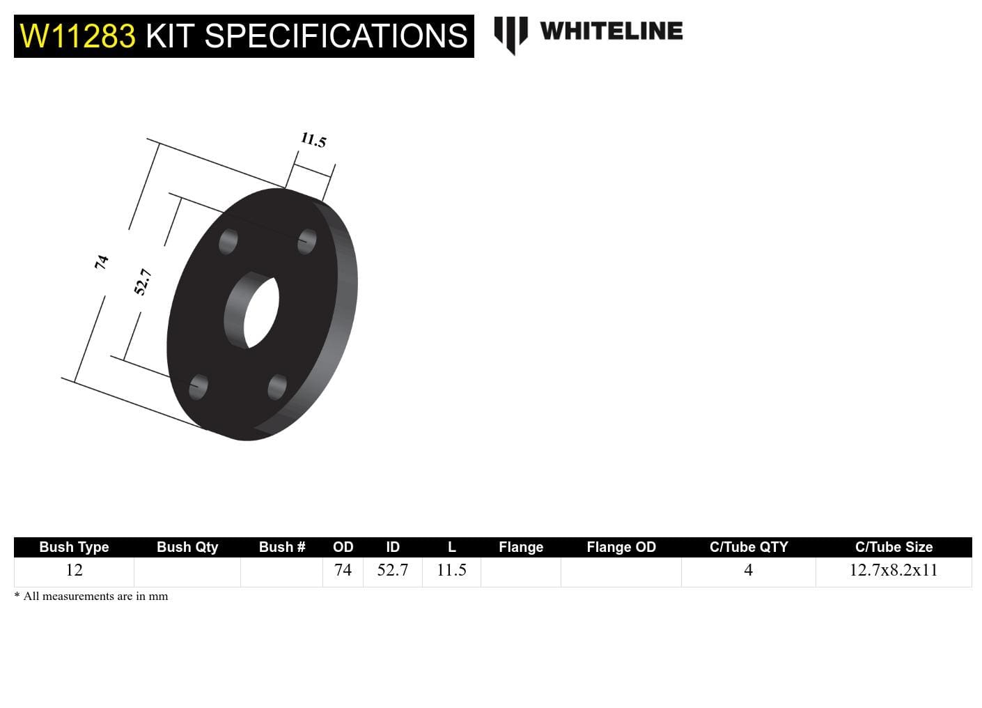 Whiteline 7 x 14 x 20 cm / OD=74, PCD=52.7, Thickness=11.5mm, Bolt Dia=5/16 Front Steering Coupling - Bushing Kit to Suit Holden Gemini TX-TG SR