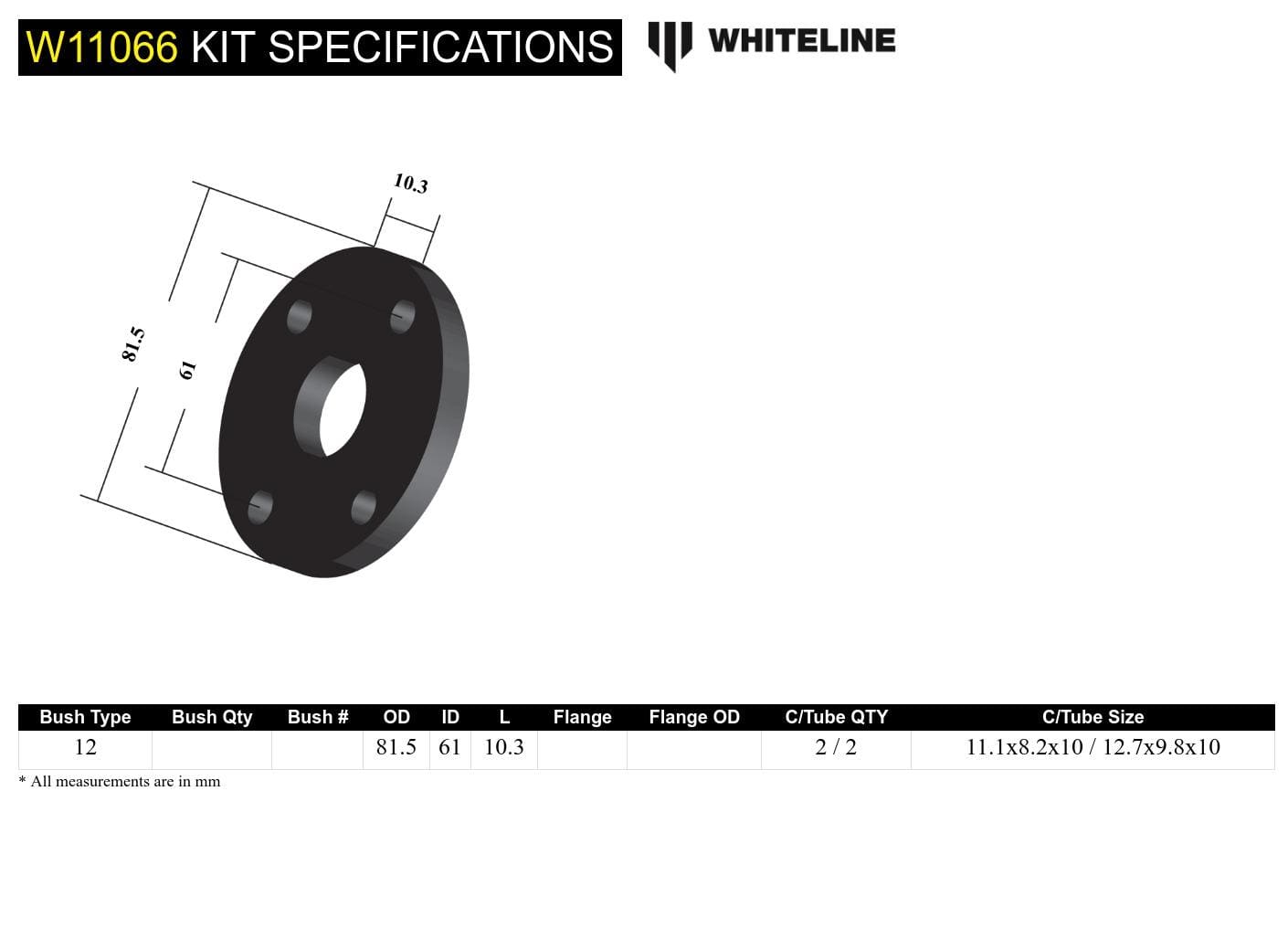 Whiteline 7 x 14 x 20 cm / OD=81.5, PCD=61, Thickness=10.3mm, Bolt Dia=5/16 and 3/8 Front Steering Coupling - Bushing Kit to Suit Chrysler Valiant and Holden HQ-WB SR