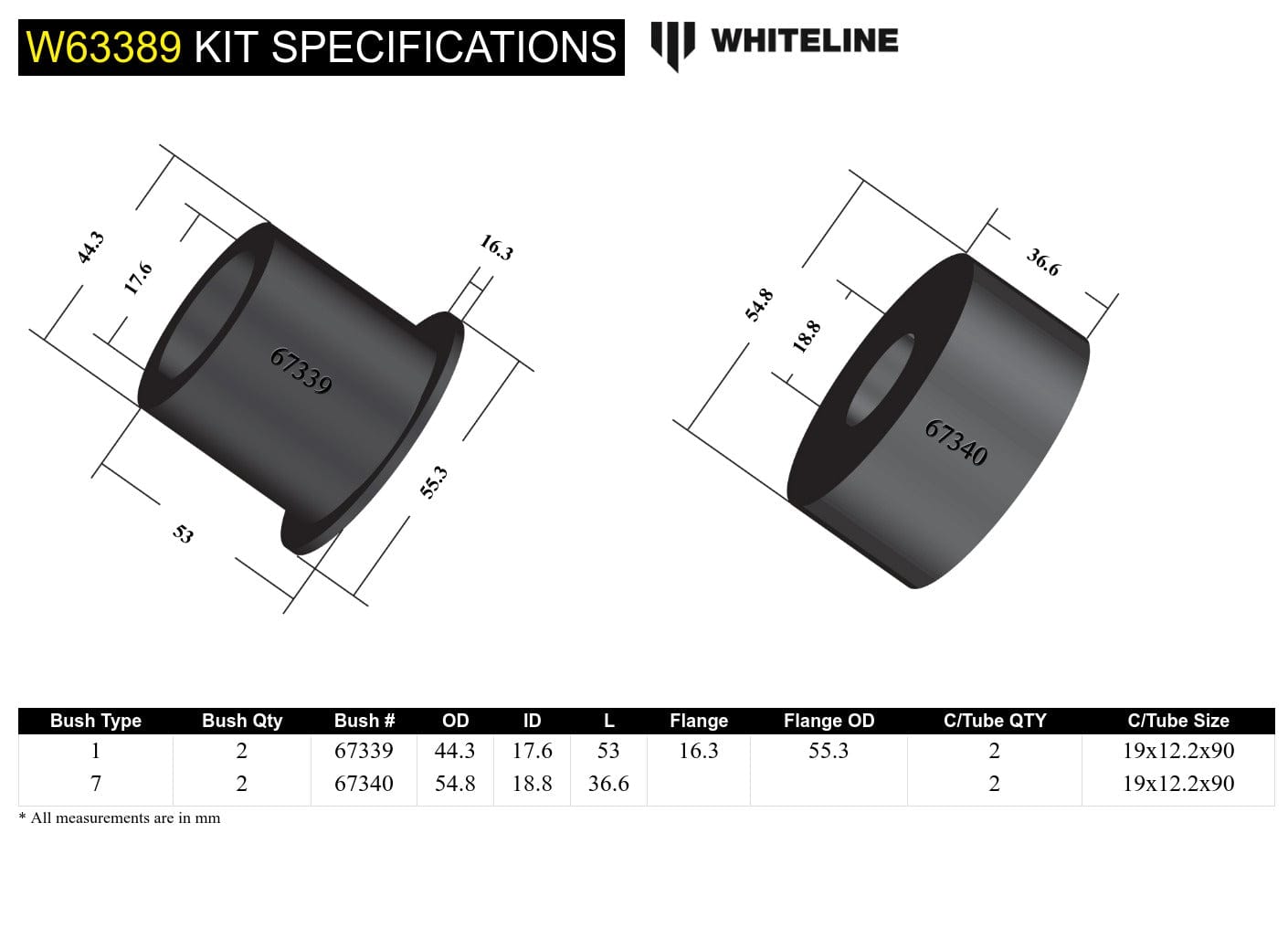 Whiteline 7 x 14 x 20 cm Rear Beam Axle - Bushing Kit to Suit VW Golf Mk2 and Jetta Mk2 A2 SR