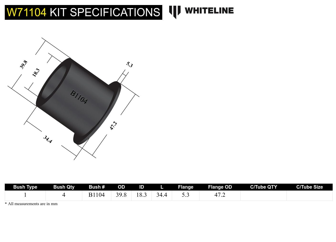 Whiteline 7 x 14 x 20 cm Rear Leaf Spring - Bushing Kit to Suit Holden Rodeo KB and Isuzu Trooper UBS17, 56 SR
