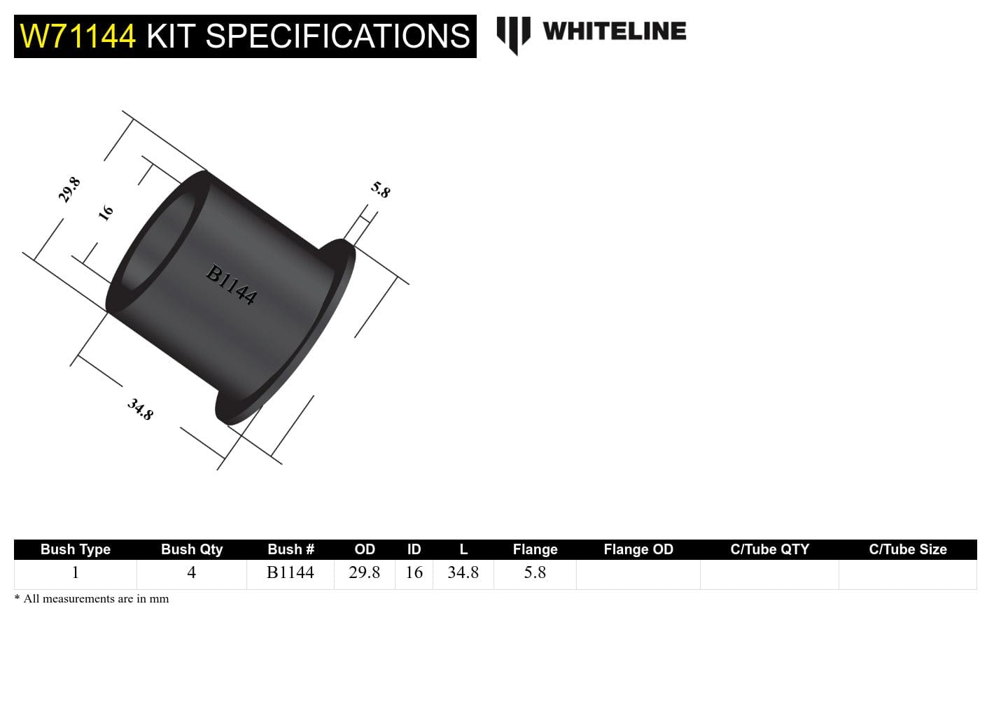 Whiteline 7 x 14 x 20 cm Rear Leaf Spring - Rear Eye and Shackle Bushing Kit to Suit Mazda 929 and Nissan 200B, Bluebird SR