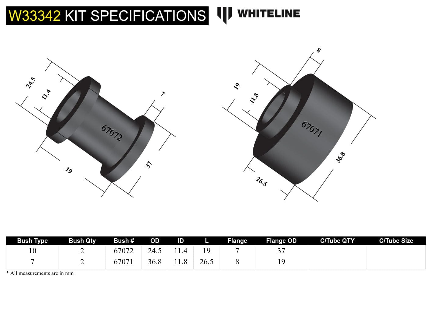 Whiteline 7 x 14 x 20 cm Rear Shock Absorber - Upper Bushing Kit to Suit Toyota Prado 120 Series and 4Runner GRN210 SR