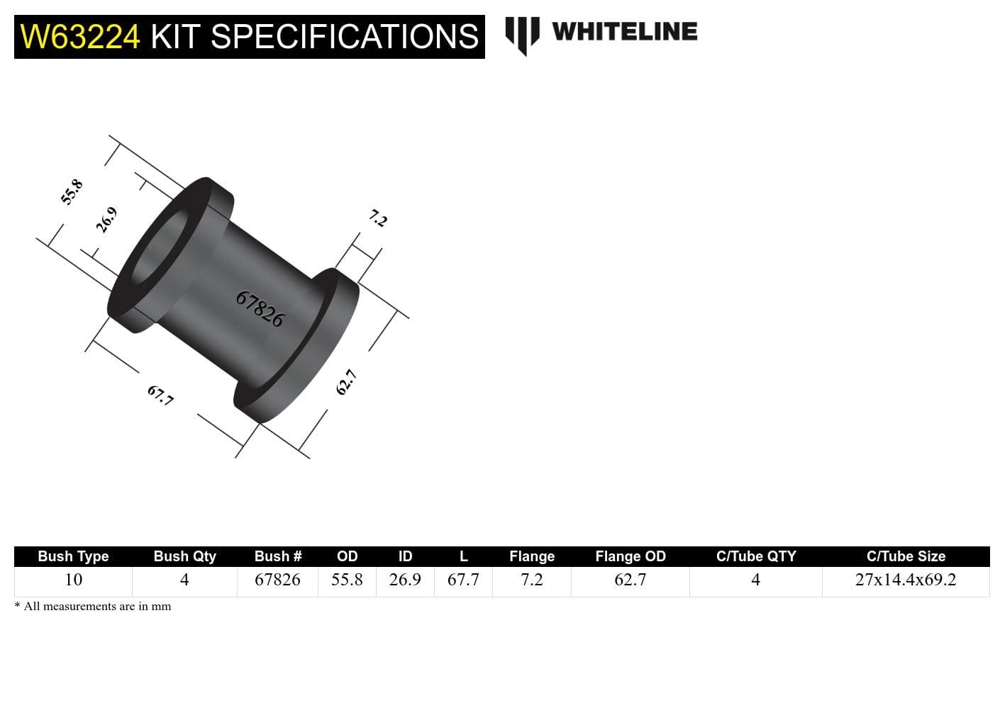 Whiteline 7 x 14 x 20 cm Rear Trailing Arm Upper - Bushing Kit to Suit Toyota Land Cruiser 200, 300 Series SR