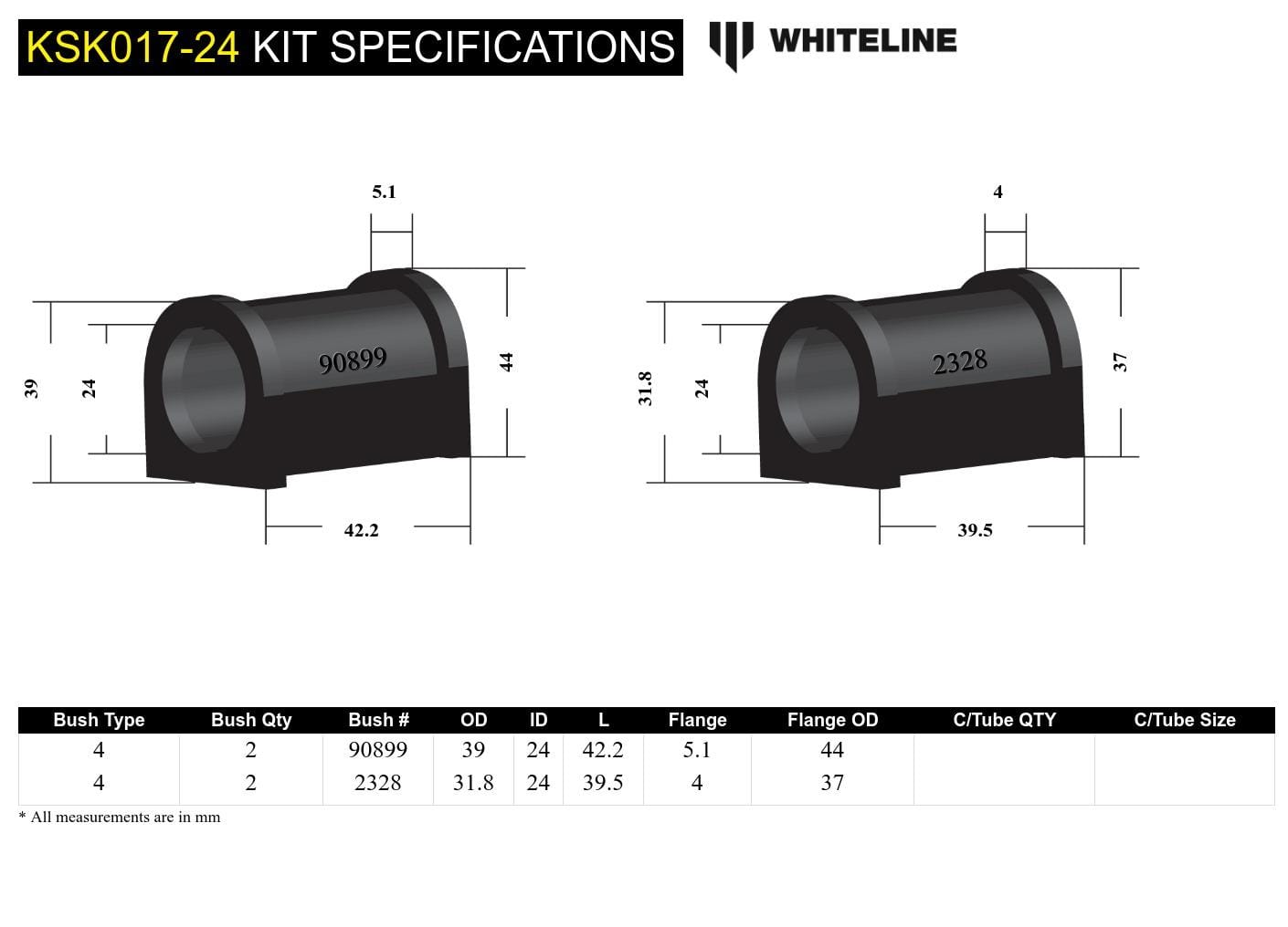 Whiteline 7 x 14 x 20 cm / Service kit - suits Whiteline sway bars Rear Sway Bar Mount - Bushing Kit 24mm to Suit Whiteline Sway Bars SR