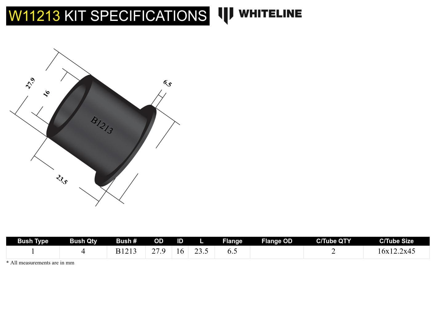 Whiteline 7 x 14 x 20 cm / Suits NA models Front Steering Rack and Pinion - Mount Bushing Kit to Suit Ford Falcon/Fairlane EAED SR