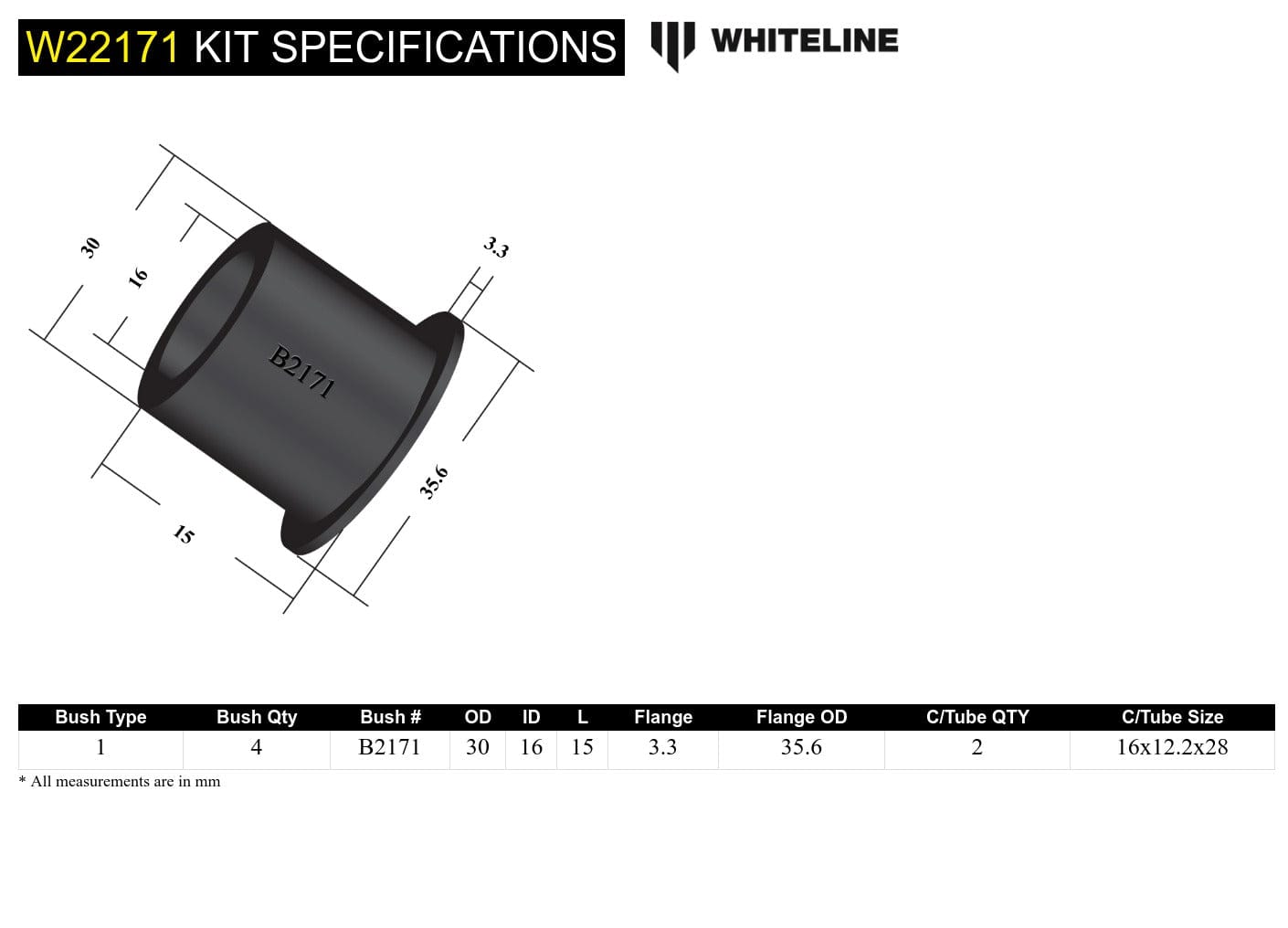 Whiteline 7 x 14 x 20 cm Sway Bar Link - Upper Bushing Kit to Suit Ford F100, F250, F350 and Bronco SR
