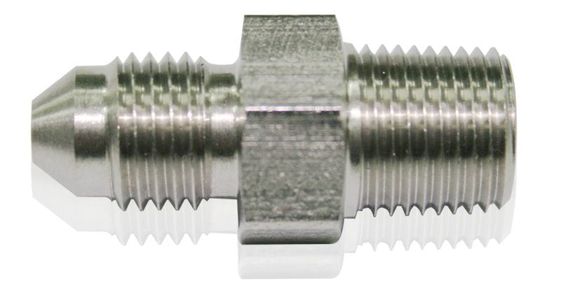 Aeroflow Performance 1/8" NPT to Male -3AN Aeroflow Stainless Steel NPT Male to AN Fitting AF380-03 SR