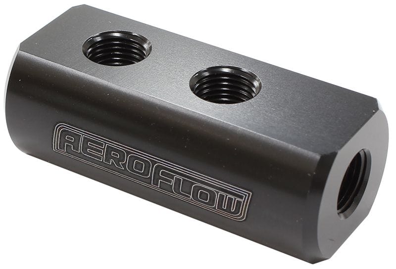Aeroflow Performance 1 In - 4 Out, All Ports 1/8" NPT, Black Finish Aeroflow Compact Distribution Block AF456-01-04BLK SR