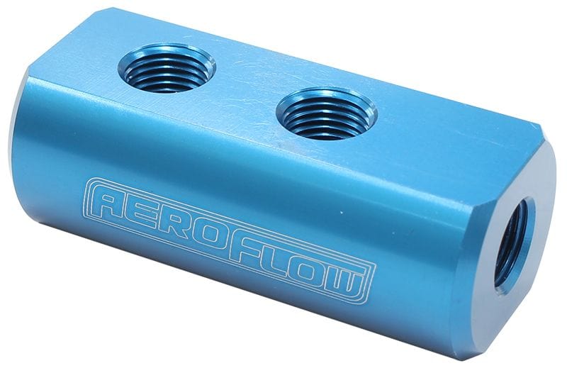 Aeroflow Performance 1 In - 4 Out, All Ports 1/8" NPT, Blue Finish Aeroflow Compact Distribution Block AF456-01-04 SR