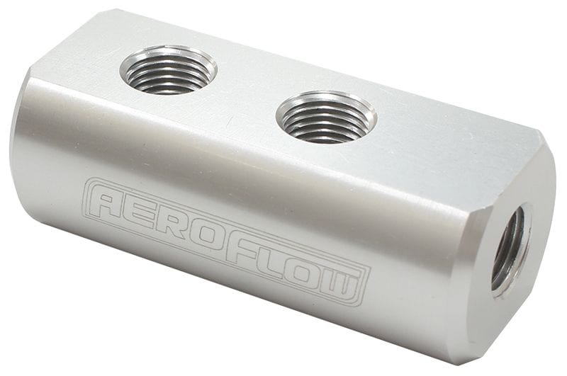Aeroflow Performance 1 In - 4 Out, All Ports 1/8" NPT, Silver Finish Aeroflow Compact Distribution Block AF456-01-04S SR