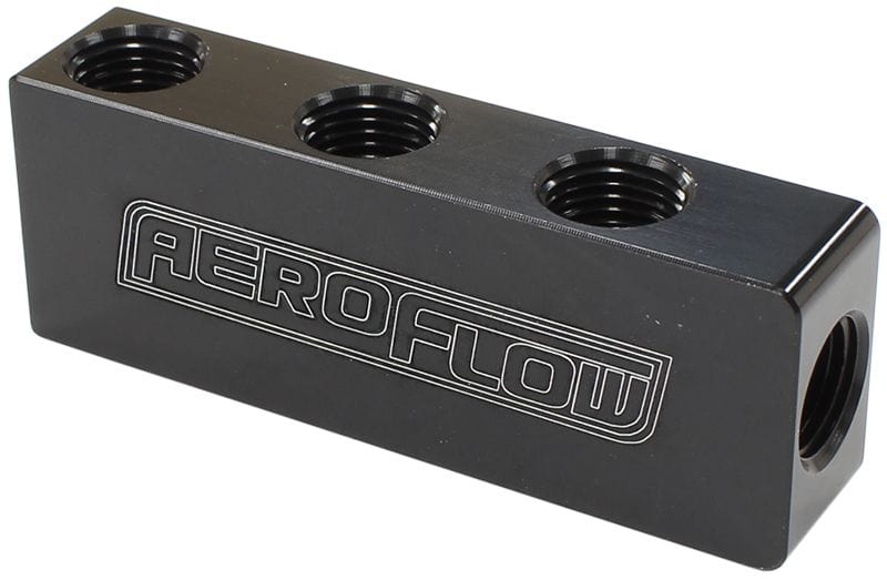Aeroflow Performance 1 In - 6 Out, All Ports 1/8" NPT, Black Finish Aeroflow Compact Distribution Block AF456-01-06BLK SR