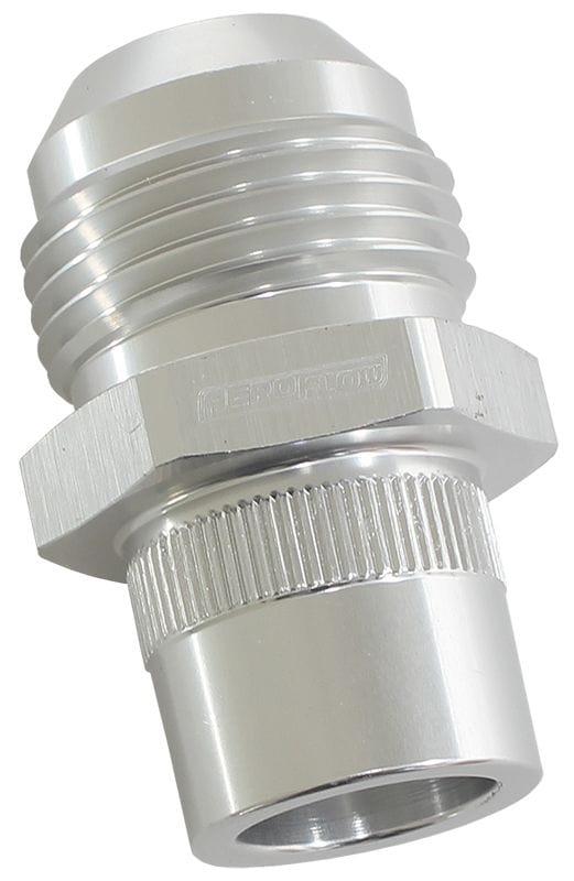 Aeroflow Performance -10AN Suit Nissan RB26 KNURL OD = 22MM Aeroflow Press In Cover Breather Adapter - Silver AF708-10-03S SR