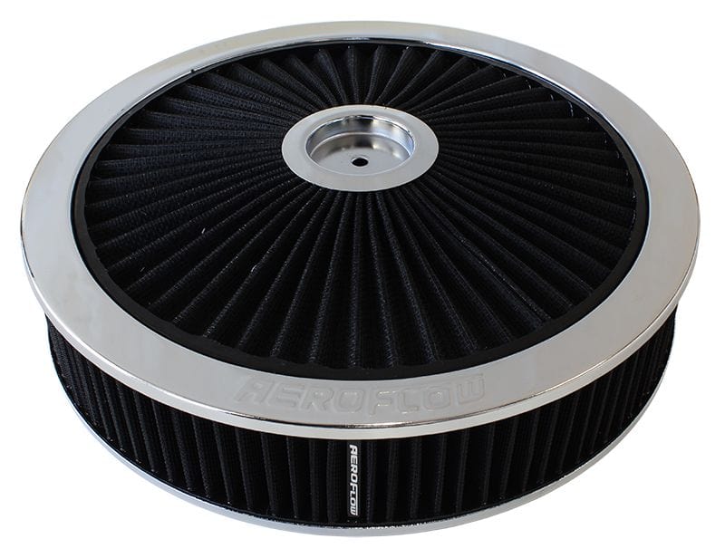 Aeroflow Performance 14" x 3", 5-1/8" neck, black washable cotton element Aeroflow Chrome Full Flow Air Filter Assembly with 1-1/8" Drop base AF2851-3040 SR