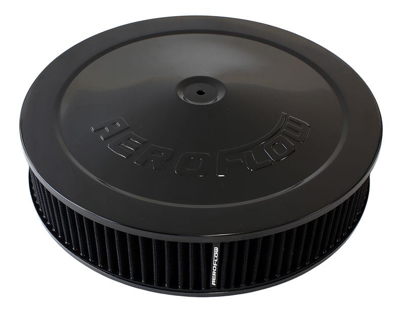 Aeroflow Performance 14" x 3", 7-5/16" neck,Flat Base with black washable cotton element Aeroflow Black Air Filter Assembly AF2251-1234 SR