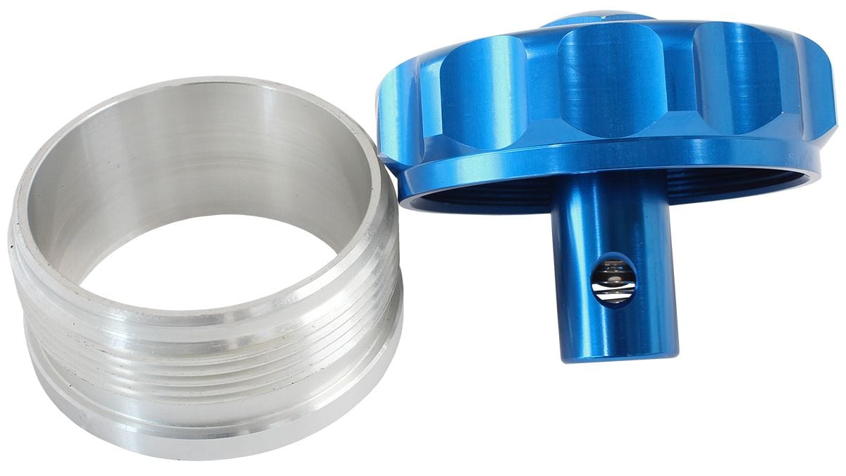 Aeroflow Performance 2" I.D Weld-On With Rollover Valve Cap Aeroflow Billet Aluminium Weld-On Filler Neck & Cap - Blue AF460-32-RV-BL SR