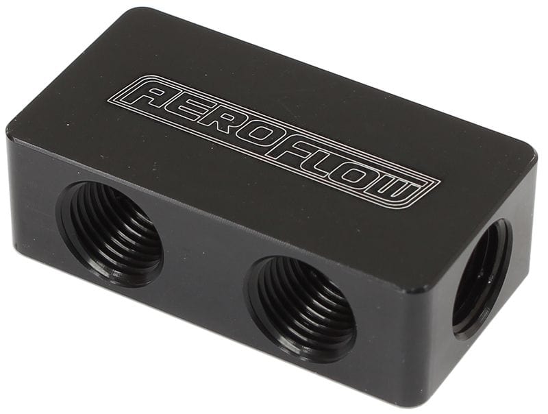 Aeroflow Performance 2 In - 4 Out, All Ports 1/8" NPT, Black Finish Aeroflow Compact Distribution Block AF456-02-04BLK SR