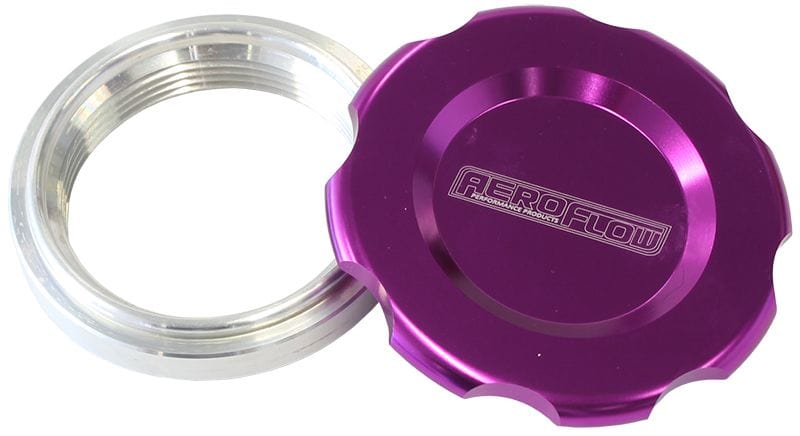 Aeroflow Performance 3" Female weld-on bung, includes Buna N & EPR O-rings. Purple Cap Aeroflow Low Profile Billet Aluminium Filler Cap & Bung AF465-48PUR SR