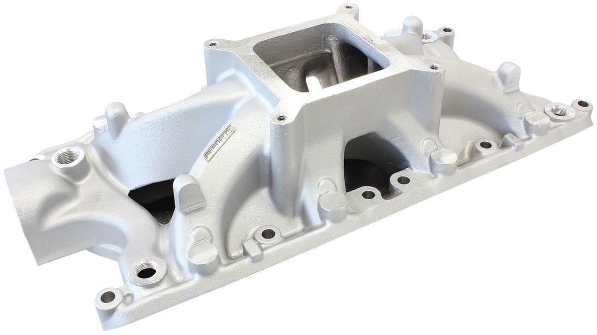 Aeroflow Performance 3000 - 8000 RPM, Square Bore Carburettor Pad, Non-EGR Aeroflow Ford 289-302W Hi-Rise Single Plane Intake Manifold, Natural Cast Finish AF6000-2 SR