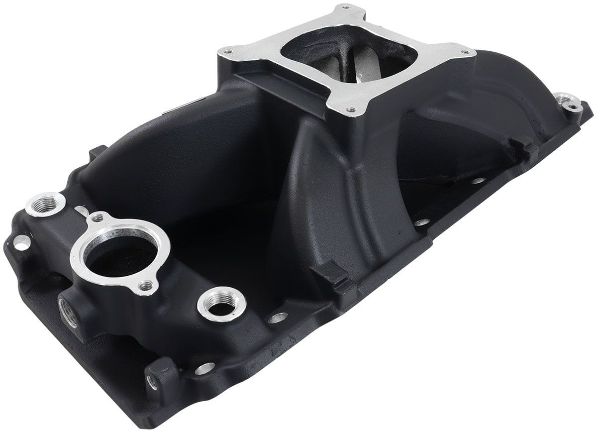 Aeroflow Performance 3500 - 7500 RPM, Square Bore Carburettor Pad, Non-EGR Aeroflow BB Chev Hi-Rise Single Plane Intake Manifold, Black Finish AF6210-1002 SR