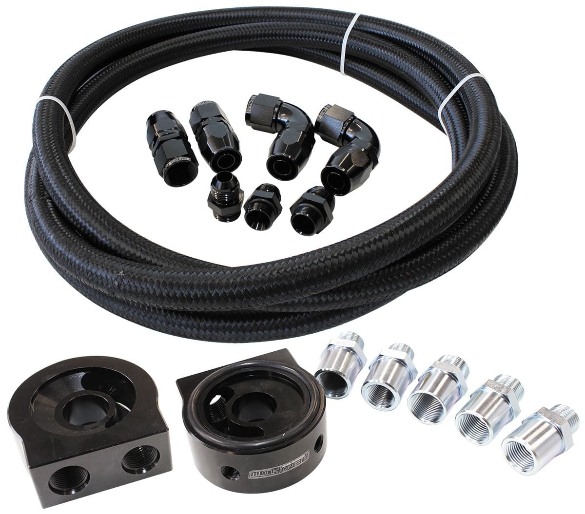 Aeroflow Performance 3m Braided Hose, universal oil filter sandwich plate Aeroflow Universal Oil Cooler Line Kit AF30-4000 SR