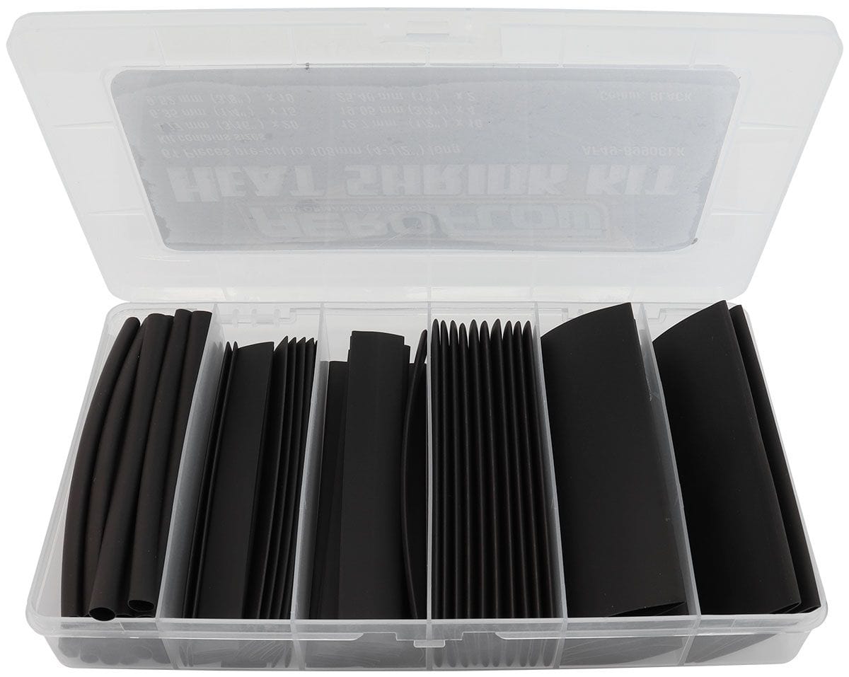 Aeroflow Performance 4-1/4 Inch Long, 2:1 Shrink Ratio Aeroflow Black Heat Shrink 61 Piece Kit AF49-8990BLK SR