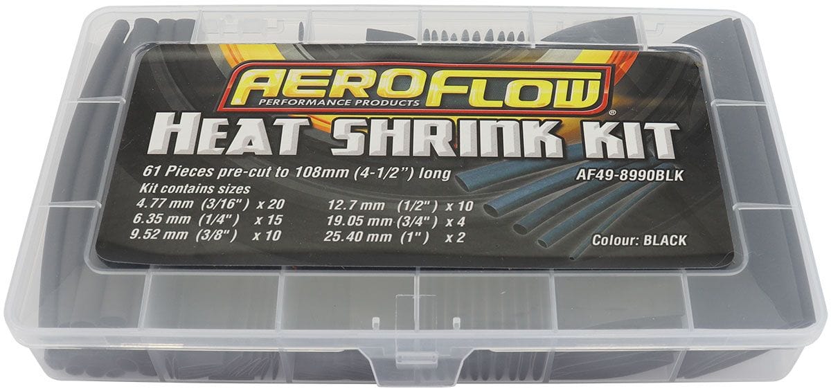 Aeroflow Performance 4-1/4 Inch Long, 2:1 Shrink Ratio Aeroflow Black Heat Shrink 61 Piece Kit AF49-8990BLK SR