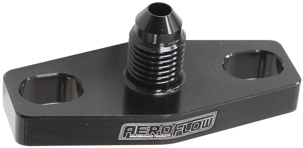 Aeroflow Performance -4AN, 38-44mm Hole Centres. Black Finish. Aeroflow Turbo Oil Feed Adapter AF463-08 SR