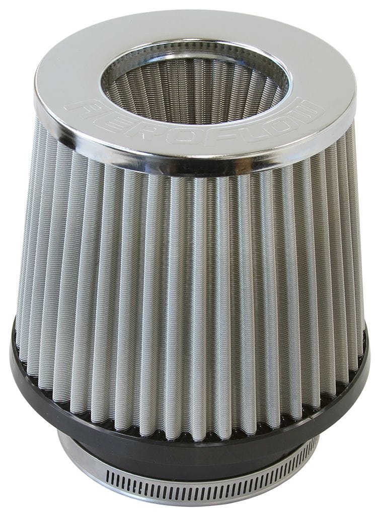 Aeroflow Performance 5" (127mm) High x 6" (153mm) Base O.D x 5-1/4" (133mm) Top O.D Aeroflow Universal 4" (102mm) Clamp-On Stainless Steel Inverted Tapered Pod Filter with C SR