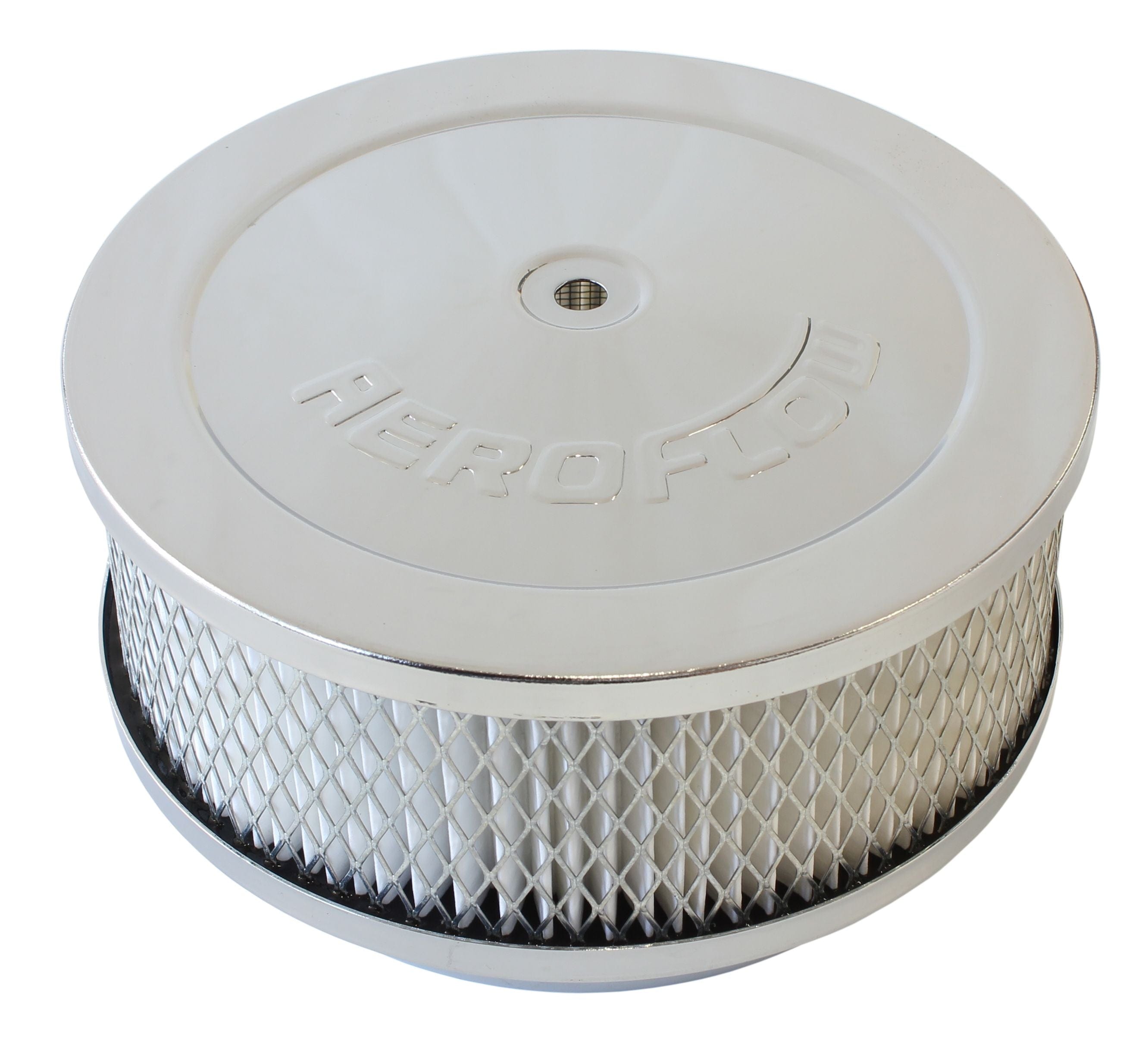 Aeroflow Performance 6-3/8" x 2-1/2", 5-1/8" neck, paper element Aeroflow Chrome Air Filter Assembly AF2856-1331 SR