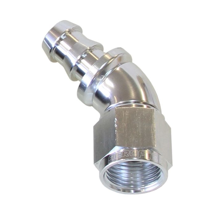 Aeroflow Performance Aeroflow 510 Series Full Flow Tight Radius Push Lock 45° Hose End AF512. Suits 400 & 500 Series Hose SR