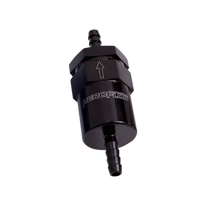 Aeroflow Performance Aeroflow Fittings 30 Micron Billet Fuel Filter AN / Barb Ends 2" Length SR