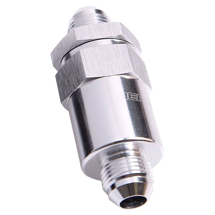 Aeroflow Performance Aeroflow Fittings 30 Micron Billet Fuel Filter AN / Barb Ends 2" Length SR