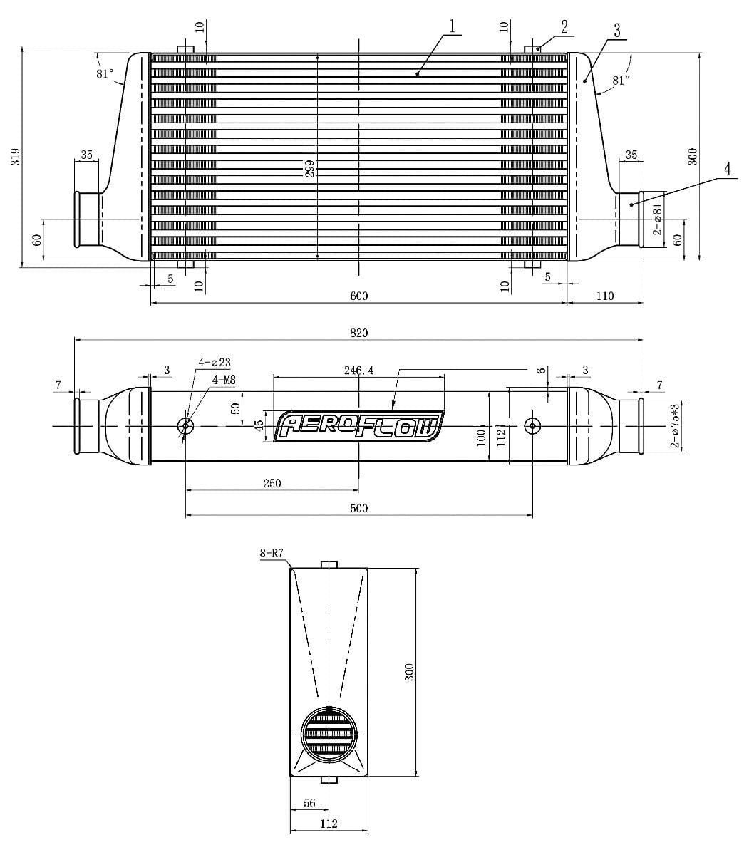 Aeroflow Performance Aeroflow Intercoolers Aeroflow Race Series Intercooler with 3" Inlet/Outlets 600 x 300 x 100mm SR