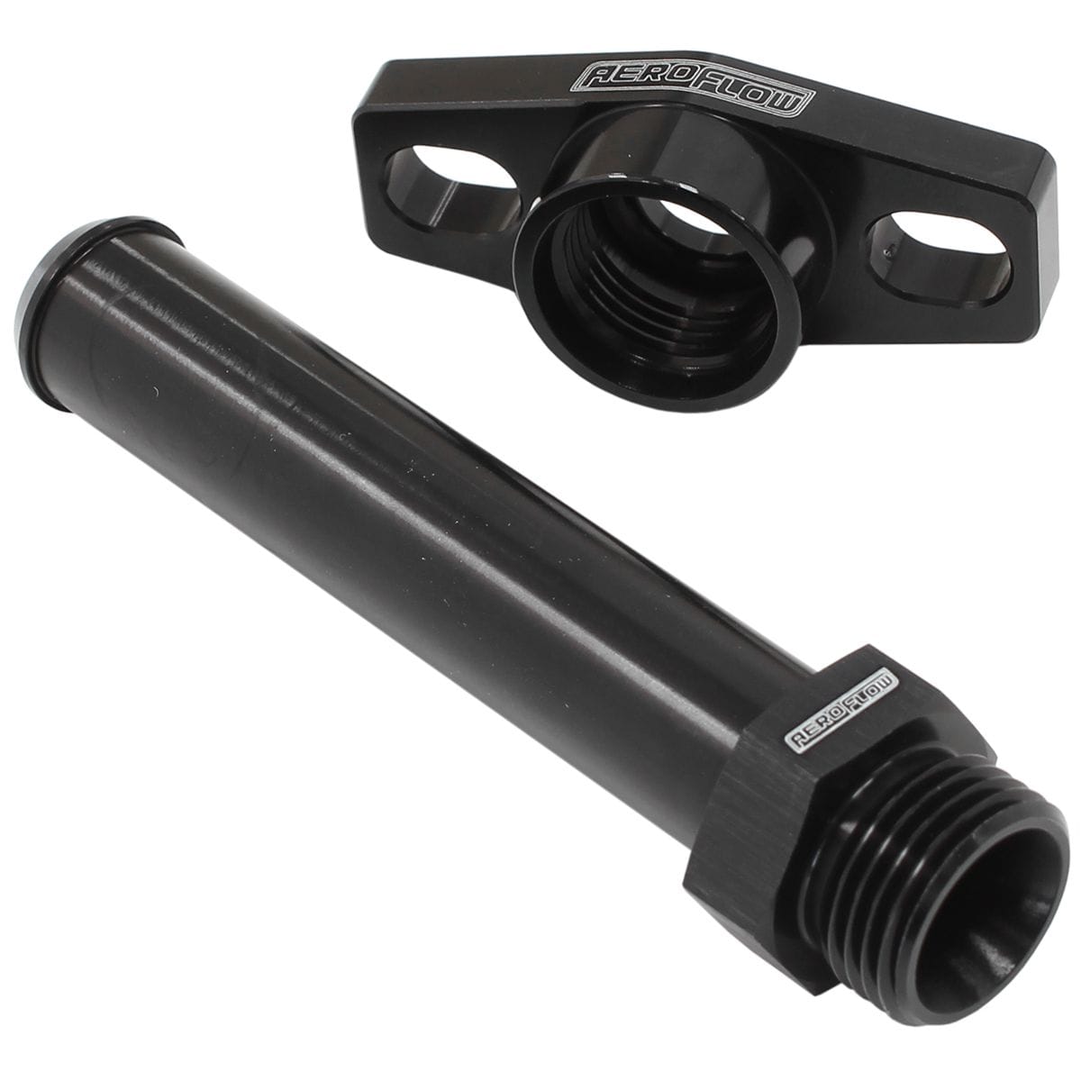 Aeroflow Performance Aeroflow Turbo Accessories AF463-09 Turbo Drain Adapter With 100mm x 16mm Barb, 38-44mm Hole Centres. Black Finish. SR