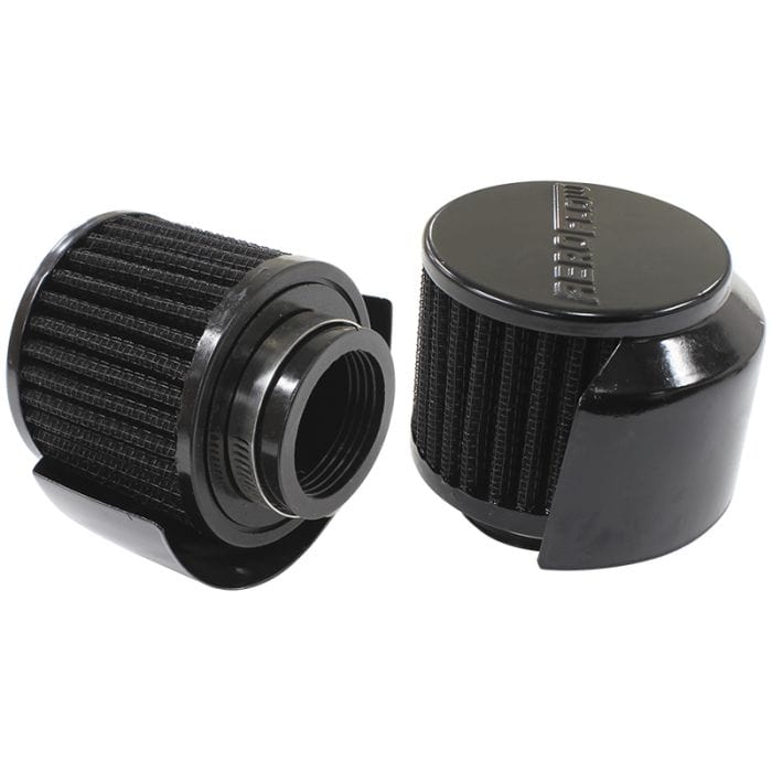 Aeroflow Performance Air Filters AF2271-1514 Black Clamp On Breather With Black Shield
3" (76.2mm) O.D. x 2-1/2" (63.5mm) High, 1-1/2" (38.1mm) Flange Inside Diameter SR