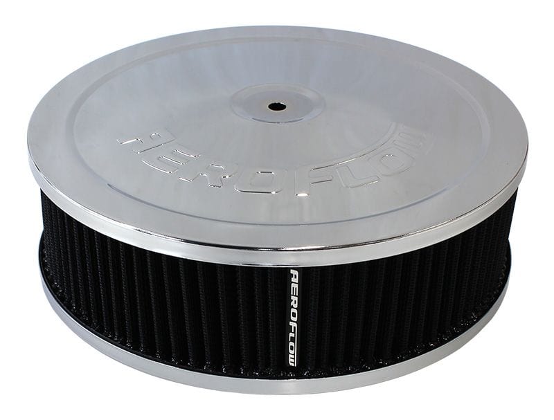 Aeroflow Performance Air Filters AF2851-1120 Chrome Air Filter Assembly
9" x 2-3/4", 5-1/8" neck, black washable cotton element SR