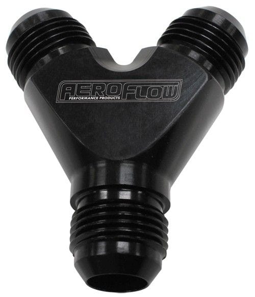 Aeroflow Performance Black Finish. 3 x -4AN Male Aeroflow Billet Y-Block AF930-04-04BLK SR