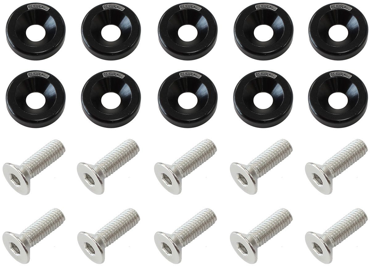Aeroflow Performance Black Finish Aeroflow 1/4" Billet Dress-Up / Fender Bolt Kit (10 pack) AF64-4372BLK SR