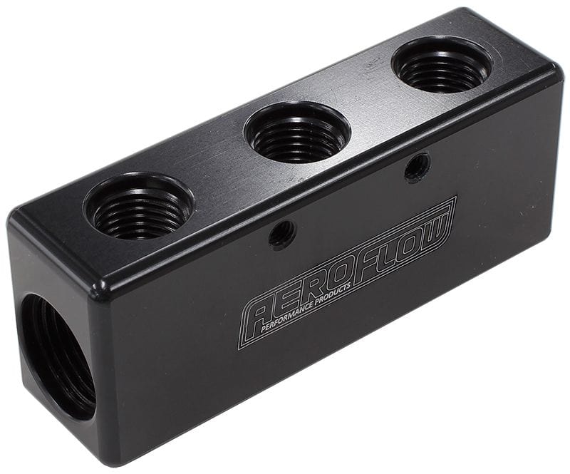 Aeroflow Performance Black Finish Aeroflow Billet 5 Port Fuel Log 3 x -6AN, 2 x -8AN AF456-08-06BLK SR