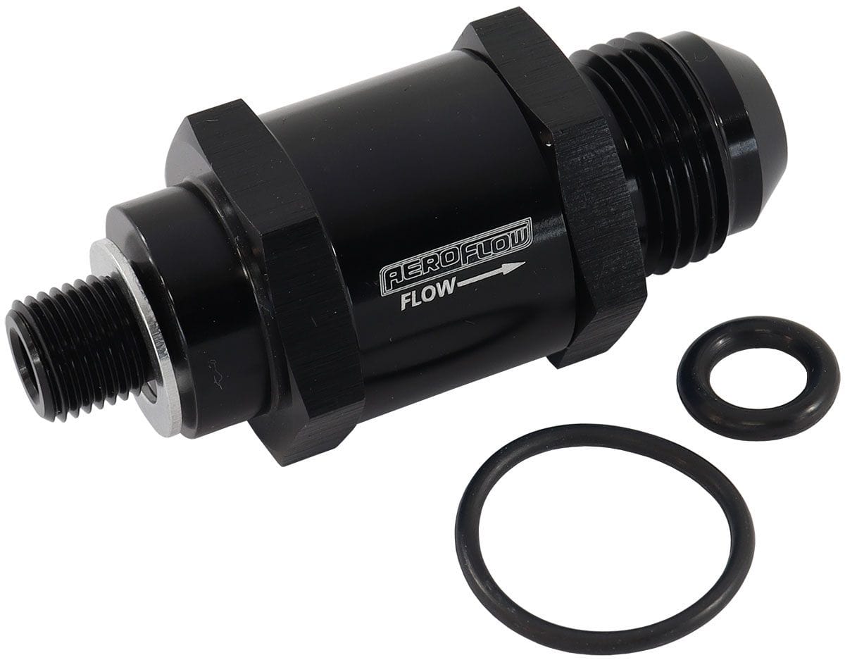 Aeroflow Performance Black Finish Aeroflow EFI Fuel Pump Check Valve -8AN (M10 x 1.00mm) AF616-08BLK SR
