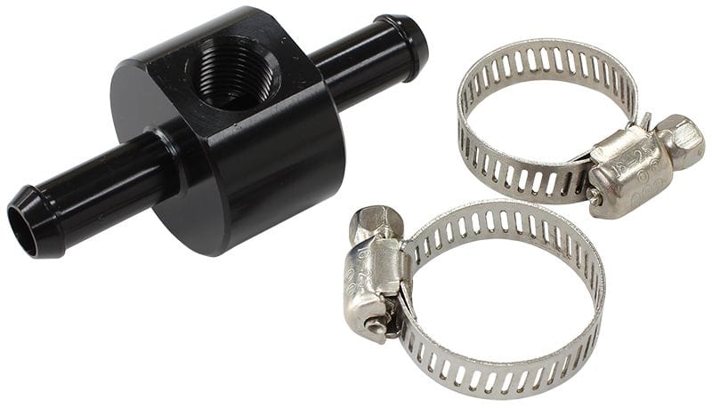 Aeroflow Performance Black Finish Aeroflow Inline 3/8" Barb Adapter with 1/8" Port AF138-06BLK SR
