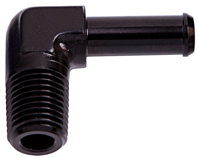 Aeroflow Performance Black Finish Aeroflow Male NPT to Barb 90° Adapter 1/8" to 1/4" AF842-04BLK SR