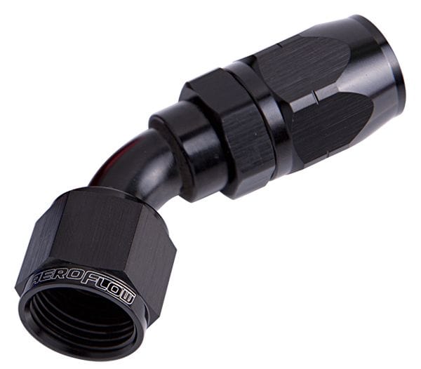 Aeroflow Performance Black Finish. Suits 100 & 450 Series Hose Aeroflow 500 Series Cutter Swivel 45° Hose End -6AN AF502-06BLK SR